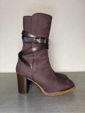 Tory Burch Women's Brown Leather Buckle Strap Mid-Heel Boots Brazil Size 6.5 M